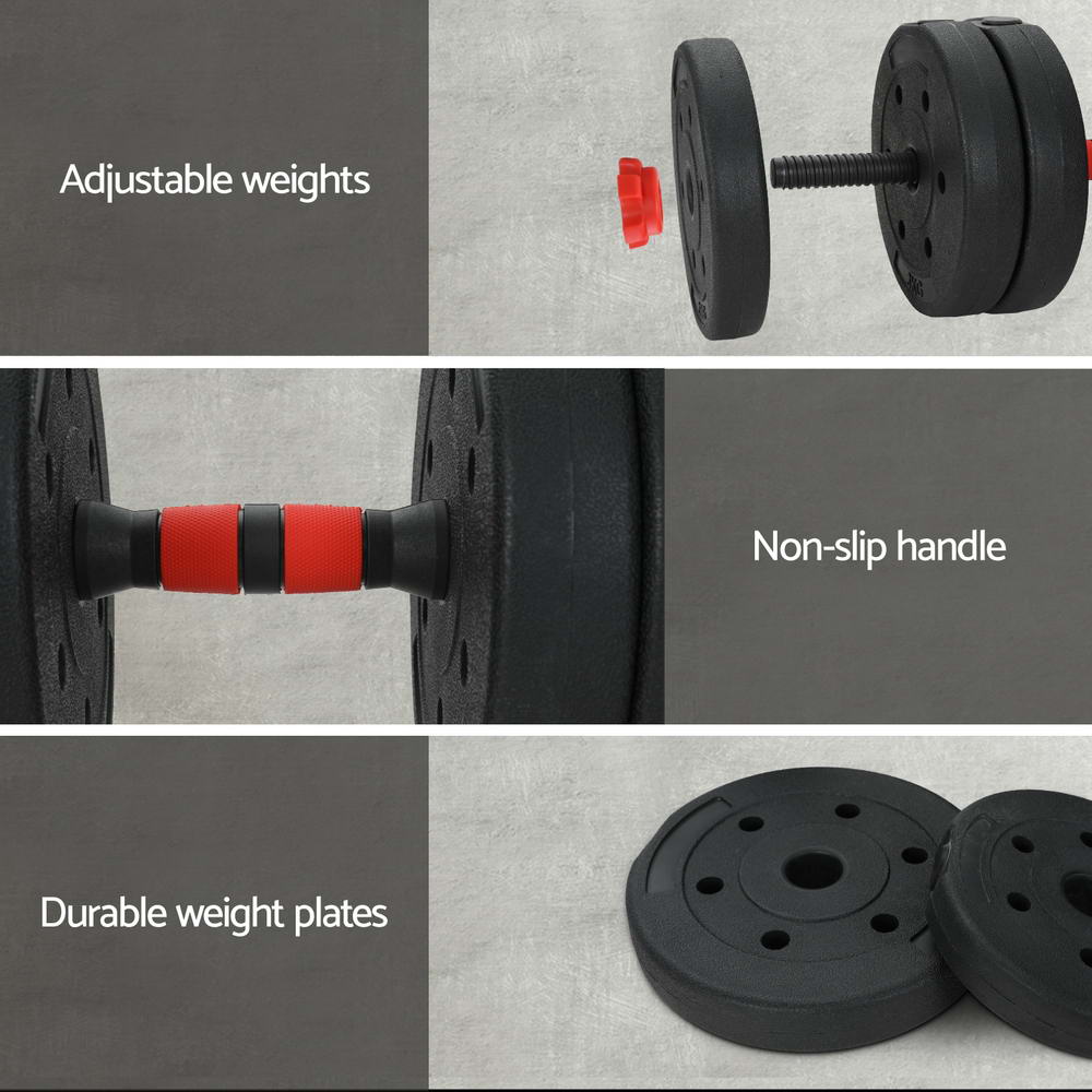 40kg Adjustable Dumbbells Set Kettle Bell Weight Plates Barbells Gym
