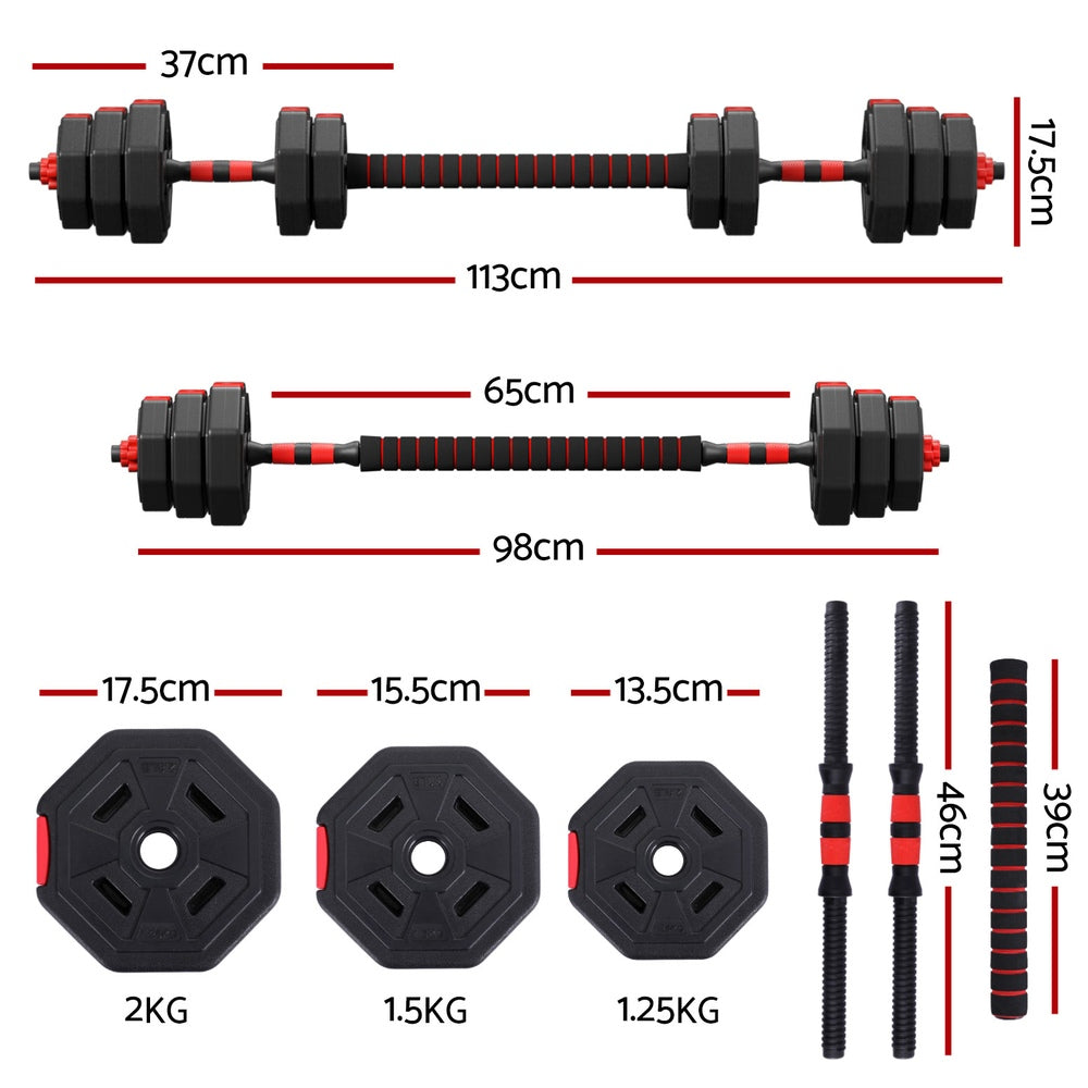 20kg Adjustable Dumbbell Barbell Set Weight Plates Home Workout