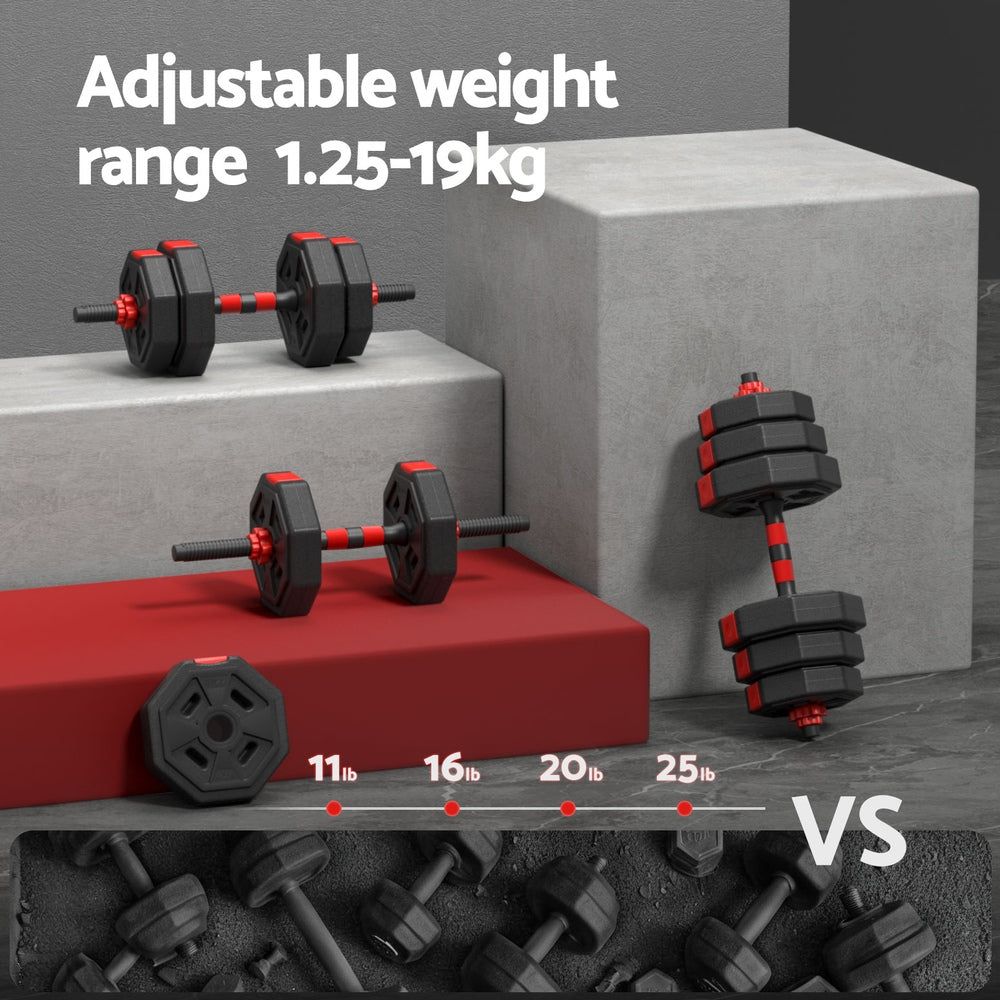 20kg Adjustable Dumbbell Barbell Set Weight Plates Home Workout