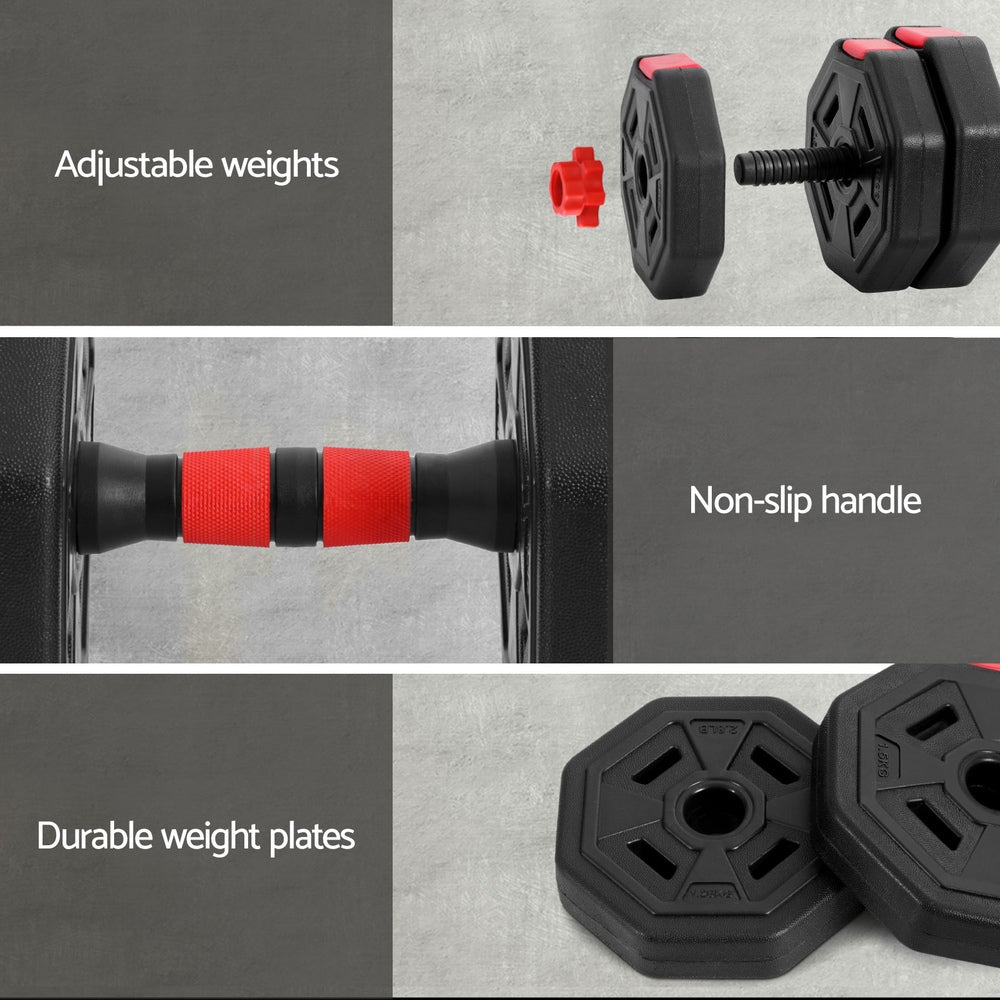 20kg Adjustable Dumbbell Barbell Set Weight Plates Home Workout