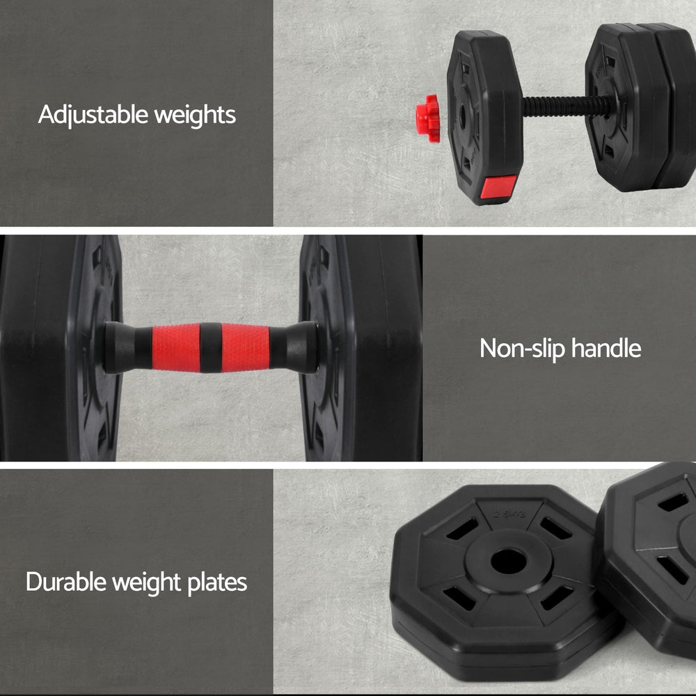 40kg Adjustable Dumbbell Barbell Set Weight Plates Home Workout