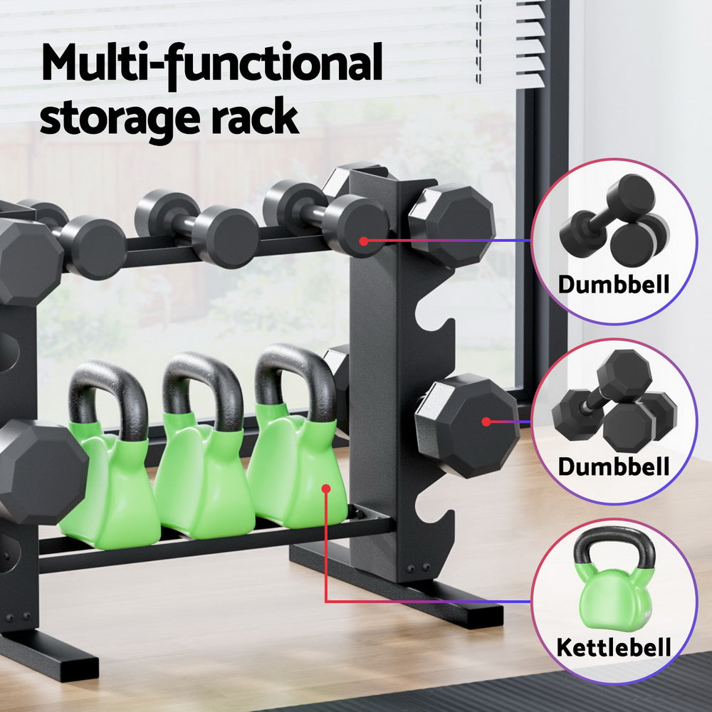 Everfit Dumbbells Rack Dumbbell Kettlebell Stand Home Gym Storage 200kg Capacity