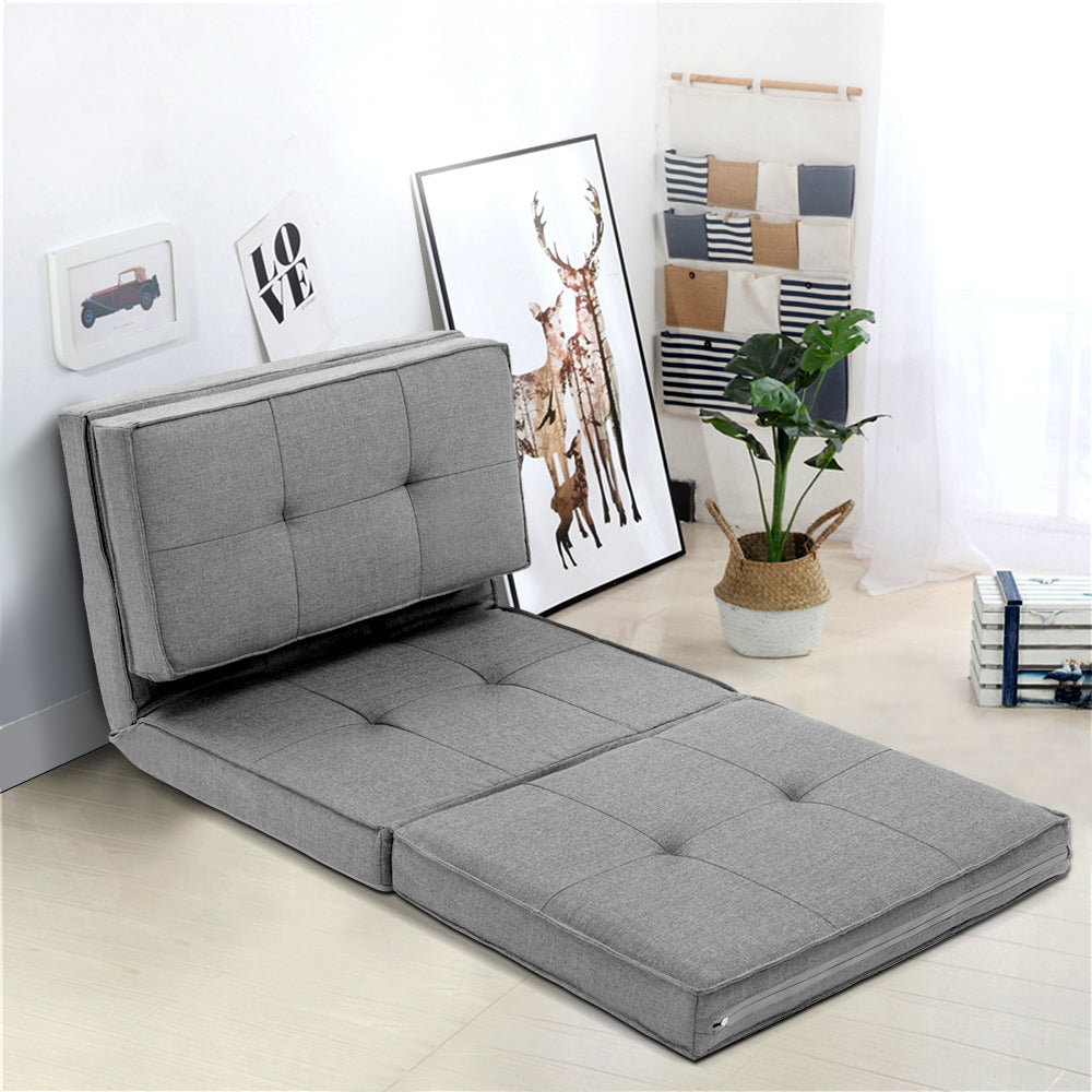 Floor Lounge Single Sofa Bed Grey Fabric