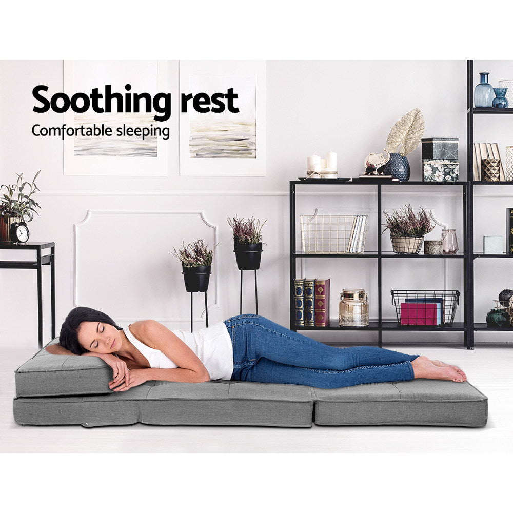 Floor Lounge Single Sofa Bed Grey Fabric