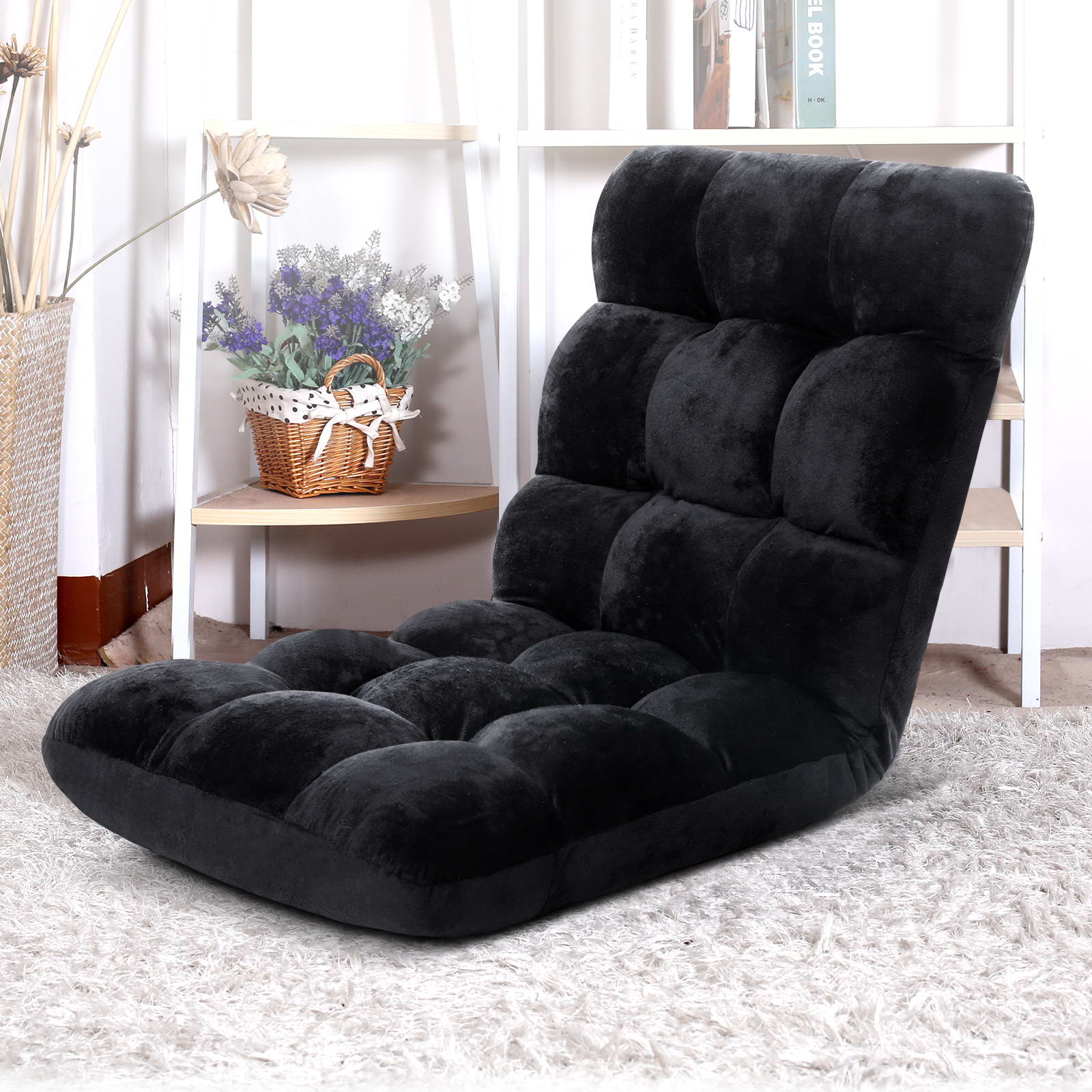 Lounge Sofa Bed Flannel Fabric Black