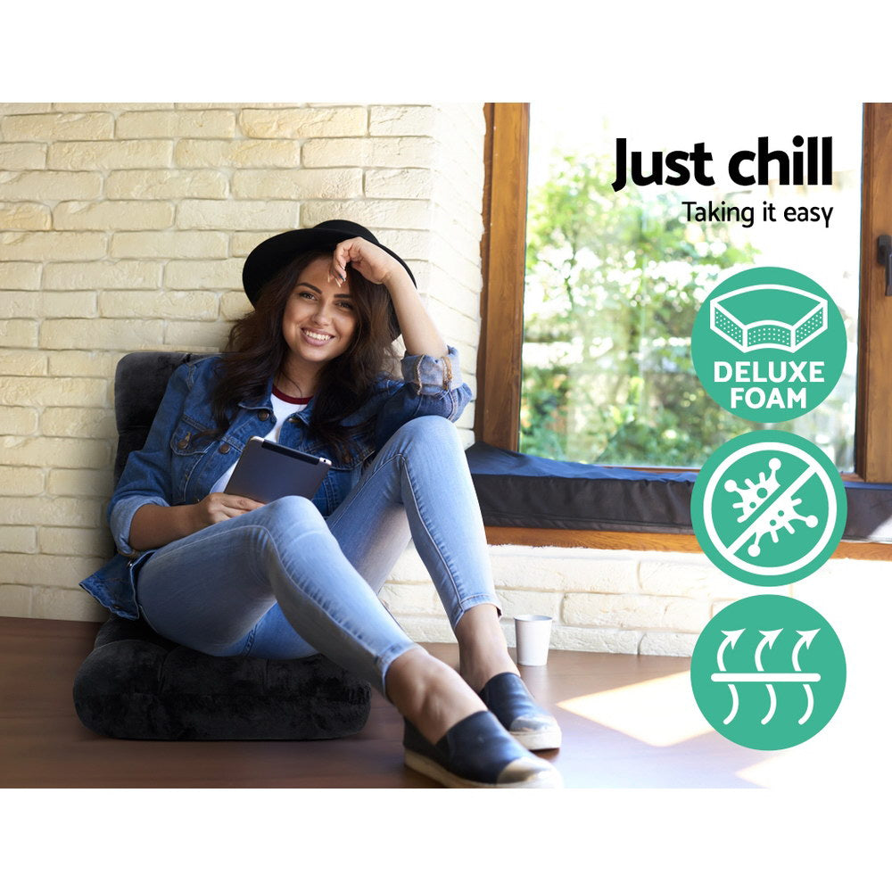 Lounge Sofa Bed Flannel Fabric Black