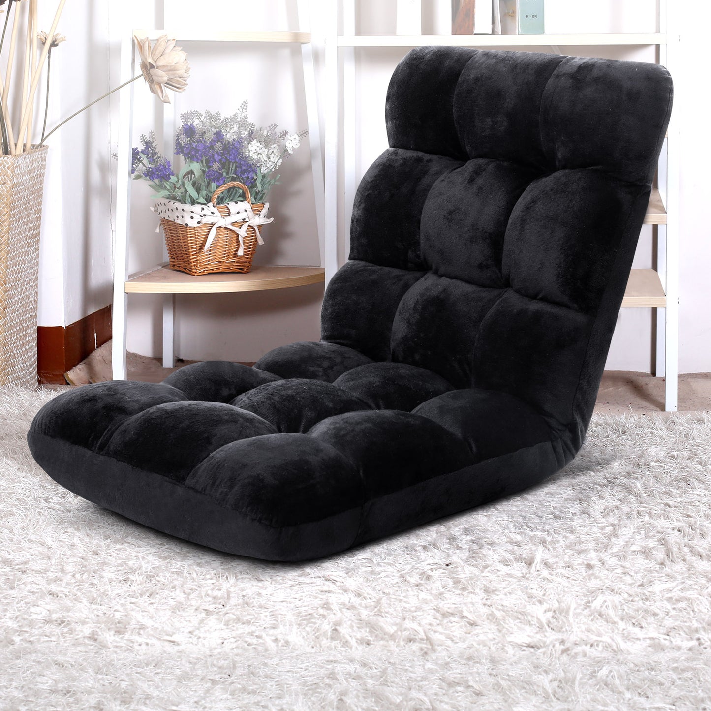 Lounge Sofa Bed Flannel Fabric Black