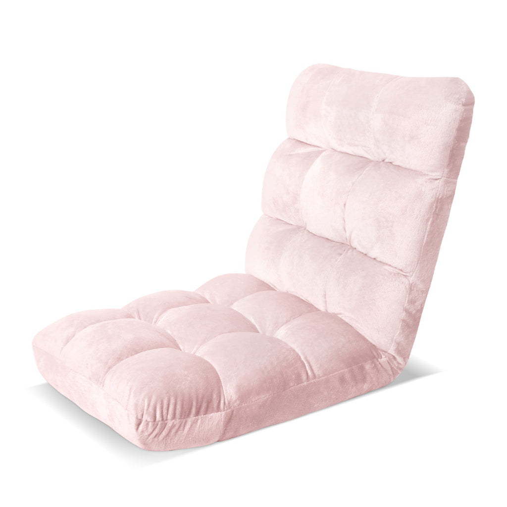 Artiss Floor Lounge Sofa Bed Flannel Fabric Pink