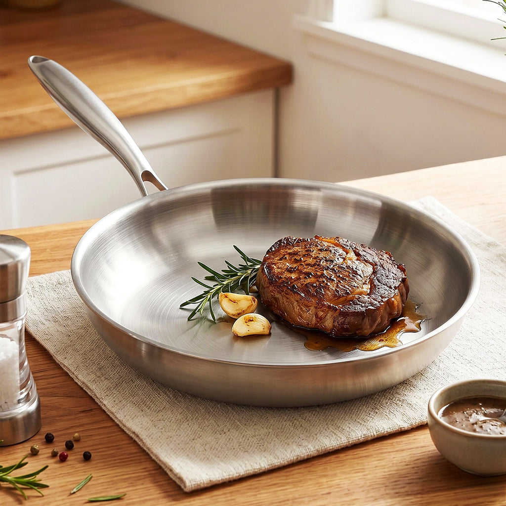 5-Star Chef 30cm Stainless Steel Frying Pan Uncoated Frypan with Tri-Ply Body Silver