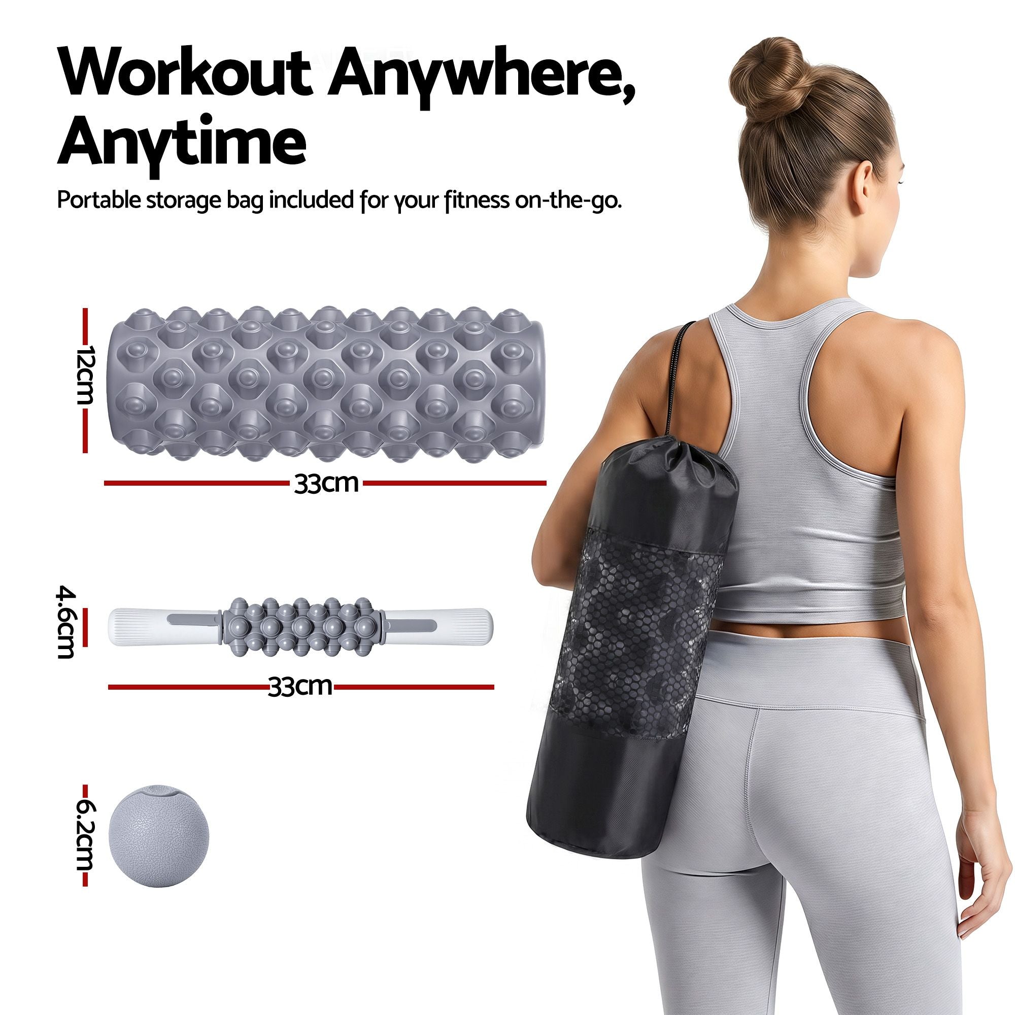 Everfit Foam Roller Set 3-in-1 with Targeted Recovery Muscle Roller Stick & Deep Tissue Massage Ball, Heavy Duty 150KG Support Gym Roller for Back Pain Relief, Myofascial Release, Home Gym Exercise