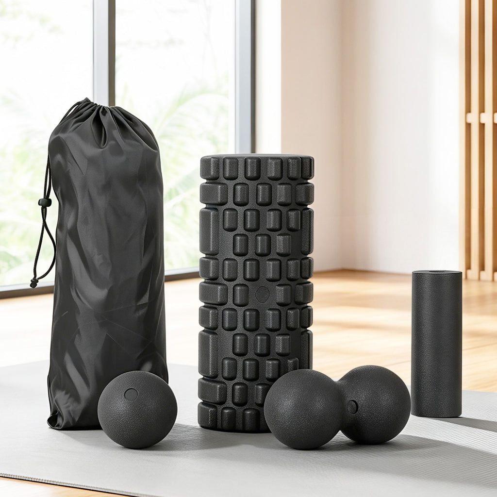 Everfit Foam Roller Set 4 in 1 Grid High Density Massager for Deep Tissue Trigger Point Myofascial Release Back Pain Muscle Recovery Gym Home Fitness Equipment with Storage Bag Supports 150kg
