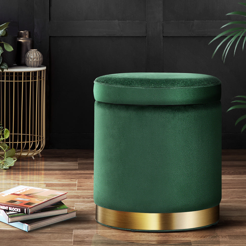 Artiss Ottoman Storage Foot Stool Round Velvet Green