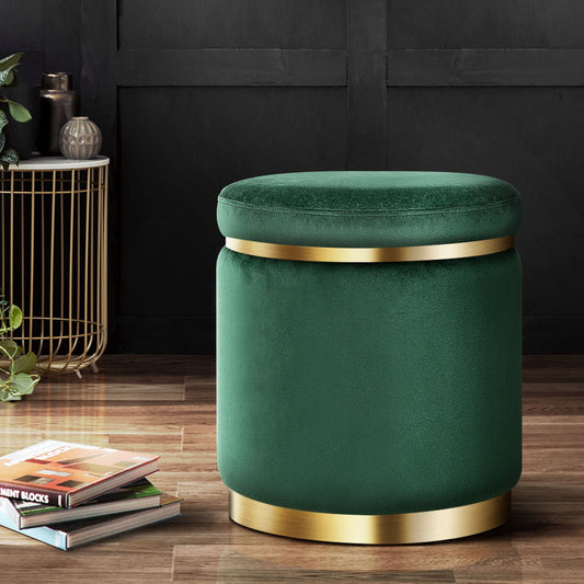Artiss Ottoman Foot Stool Round Velvet Green
