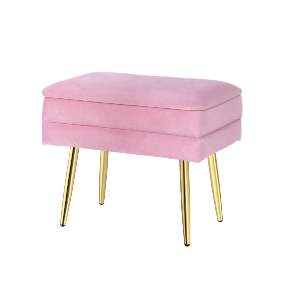 Ottoman Storage Foot Stool Vanity Velvet Pink