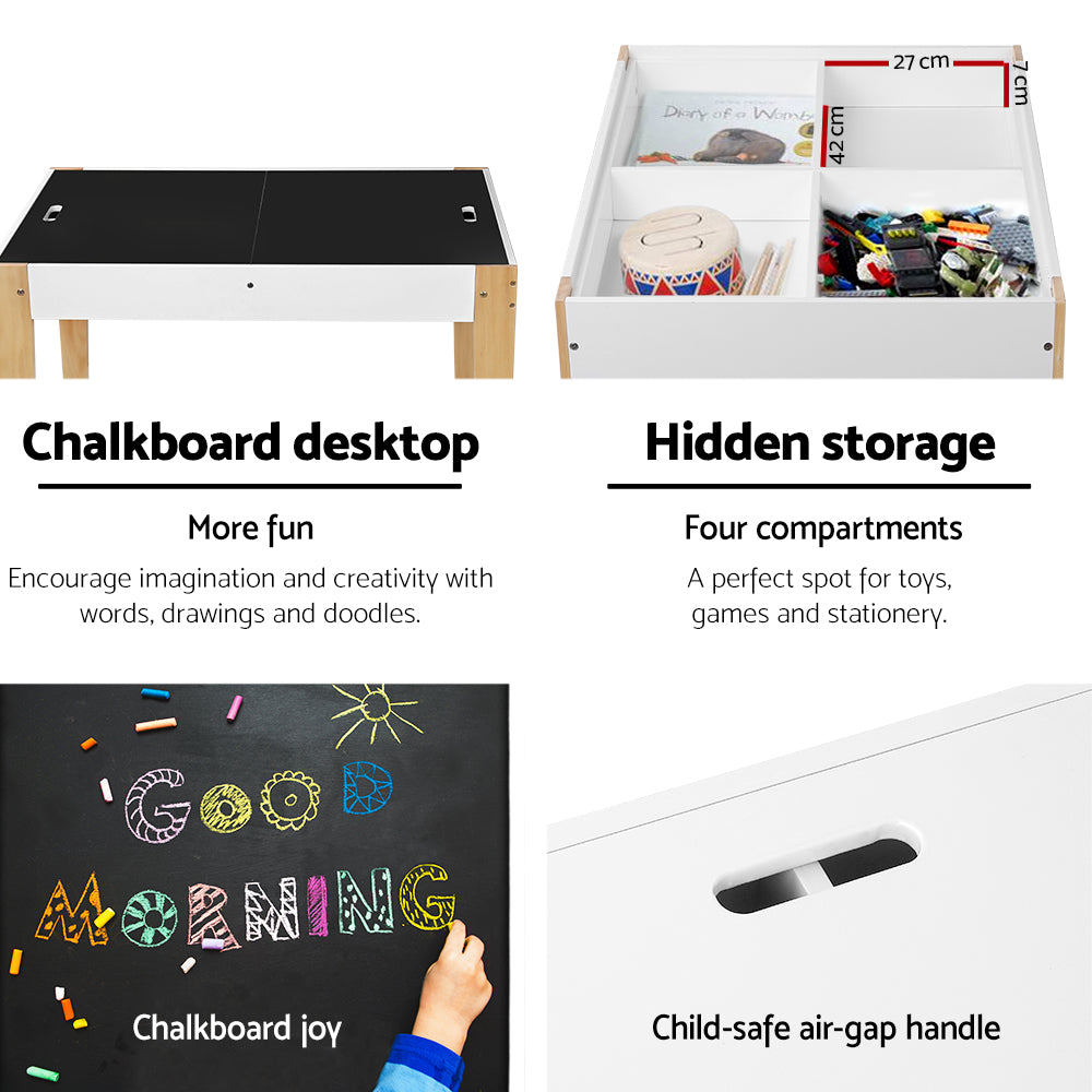 3PCS Kids Table and Chairs Set Storage Toys Play Activity Desk Chalkboard