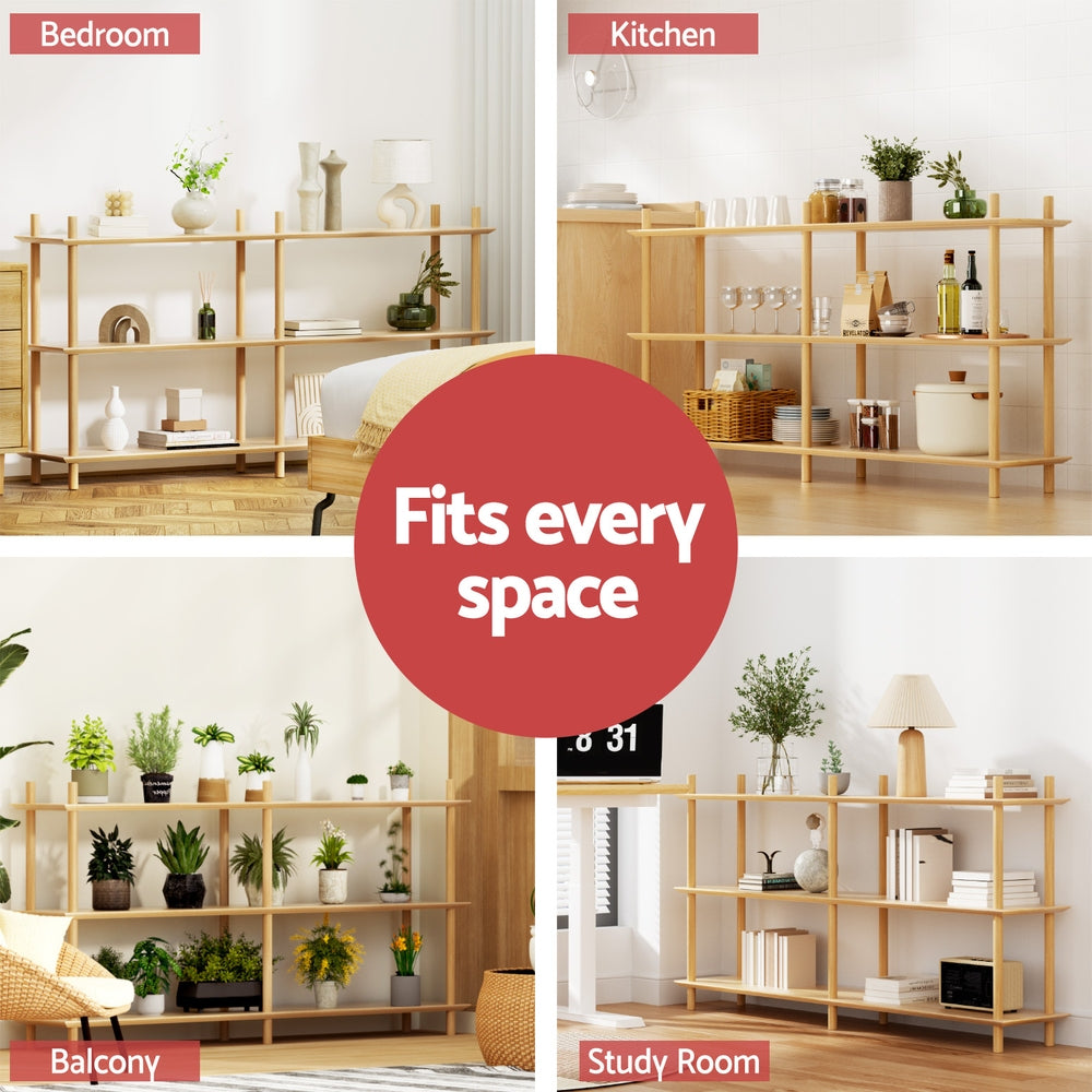 Bookshelf 3 Tiers Bookcase Display Shelves Wooden Storage Stand Rack Pine