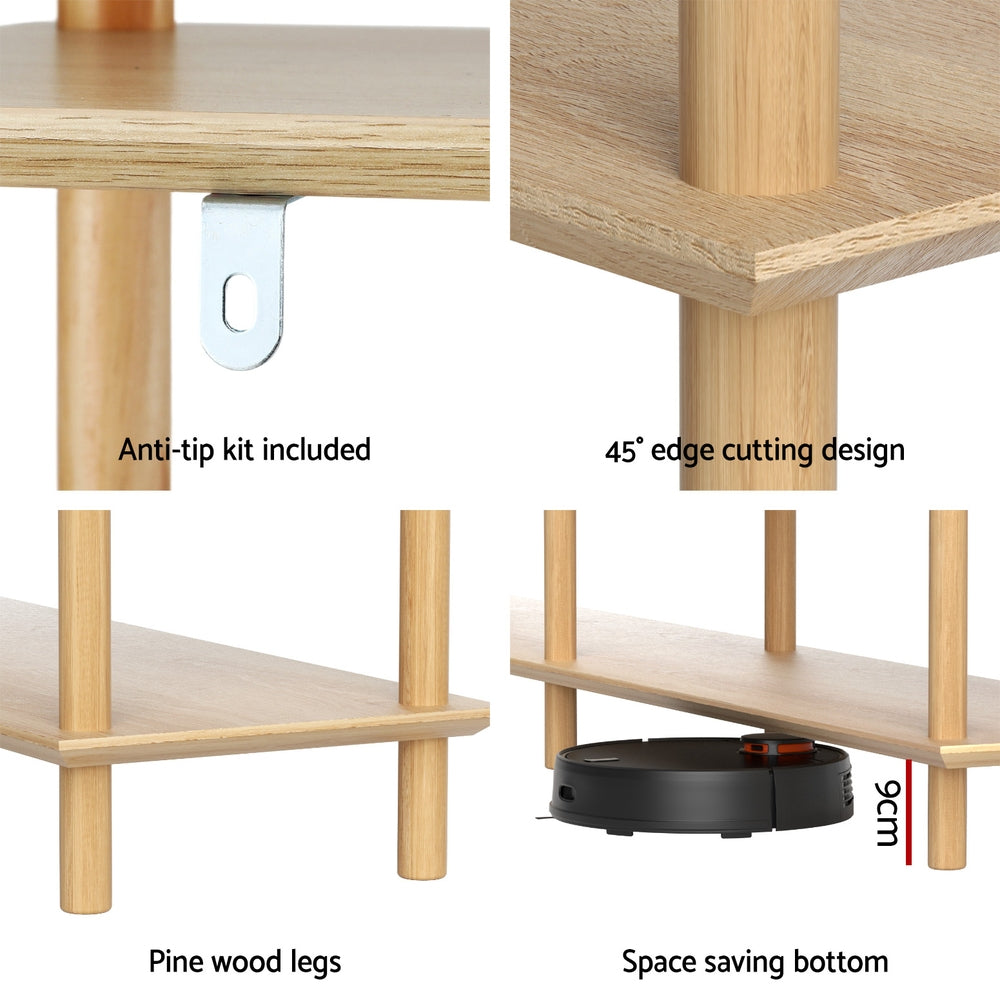 Bookshelf 3 Tiers Bookcase Display Shelves Wooden Storage Stand Rack Pine