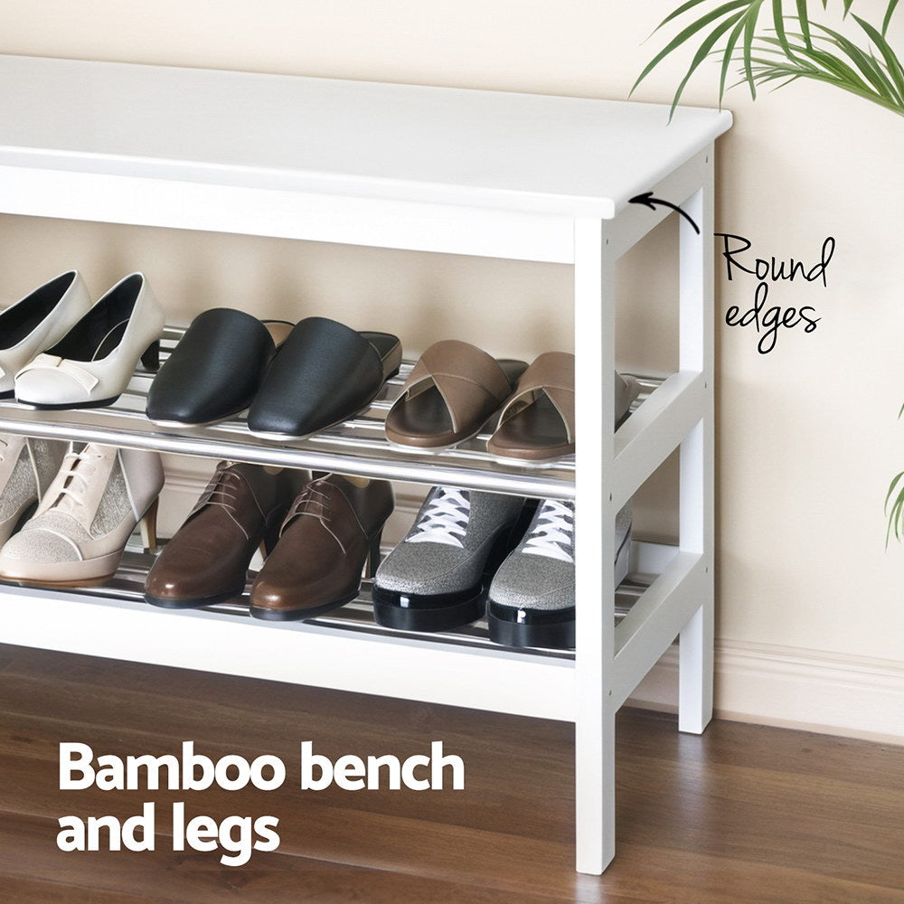 Shoe Rack Cabinet Bamboo Bench 10 Paris White