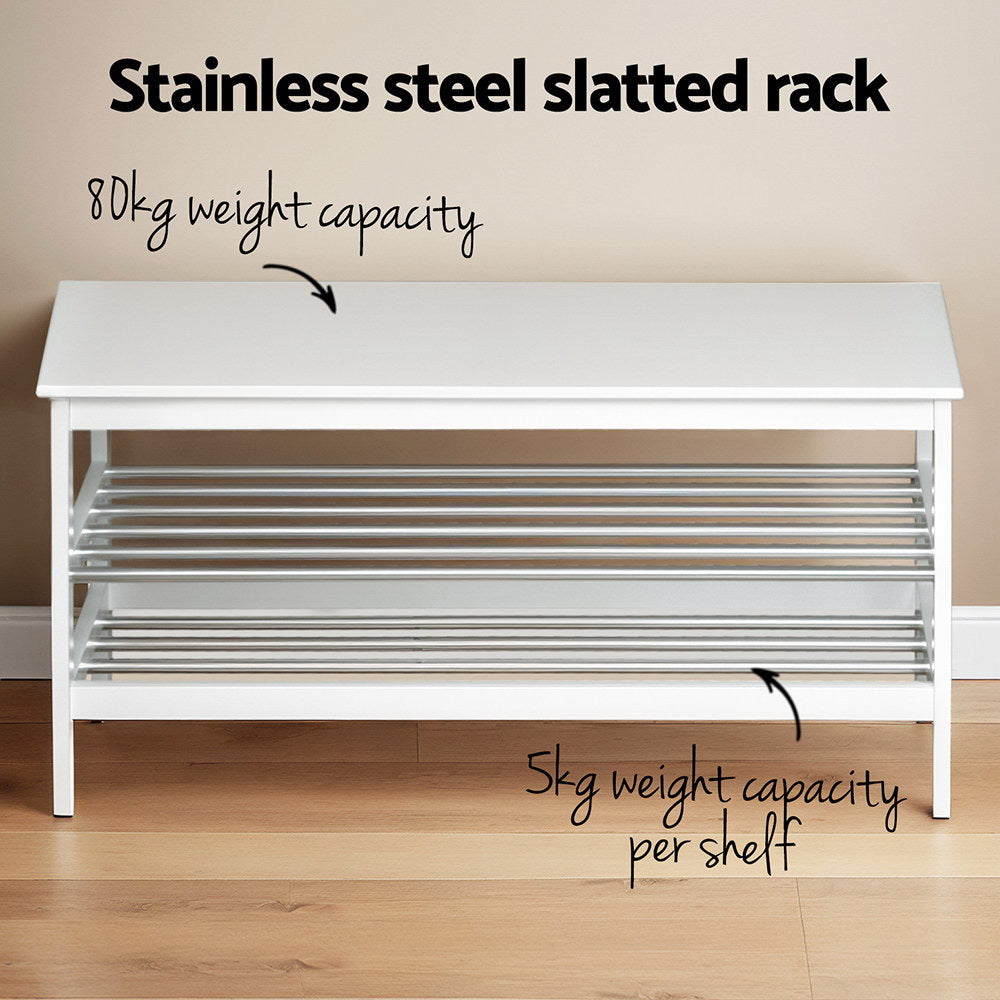 Shoe Rack Cabinet Bamboo Bench 10 Paris White