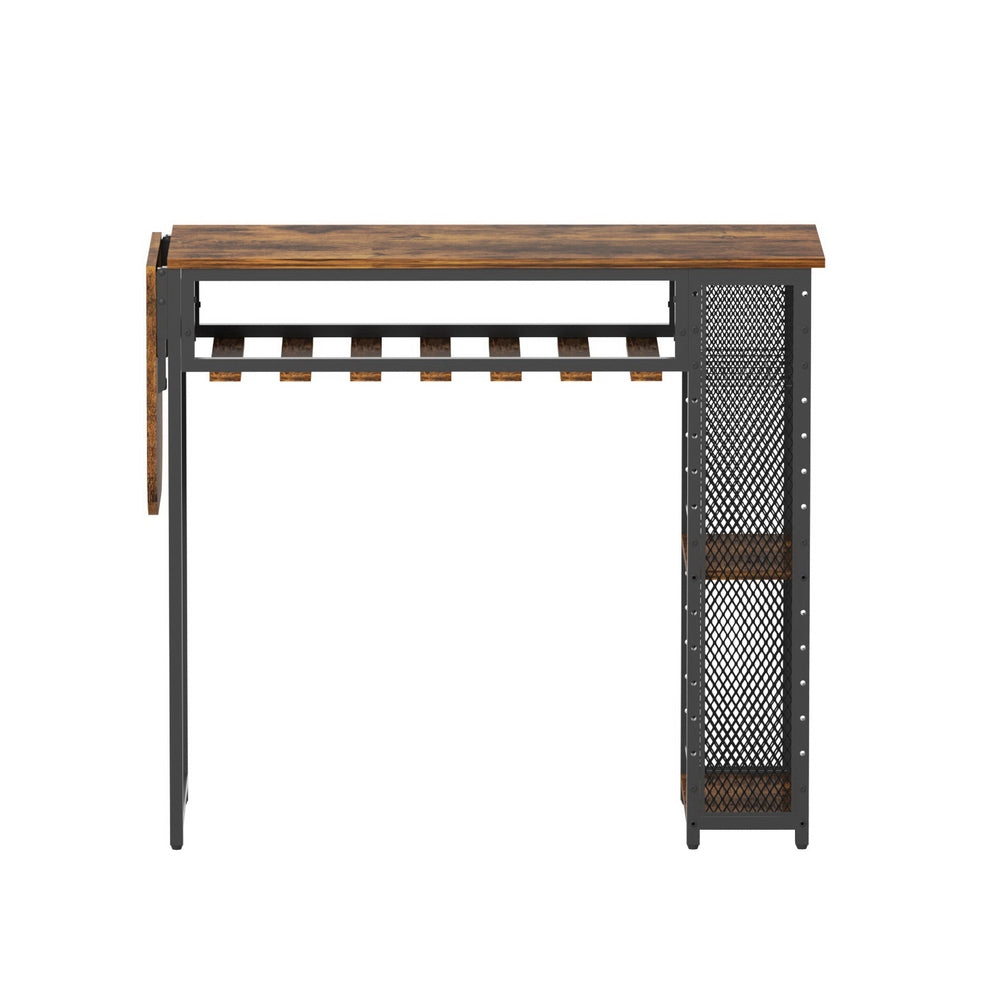 Industrial Bar Table with Wine Rack Built-in Cup Holder Extendable 140cm