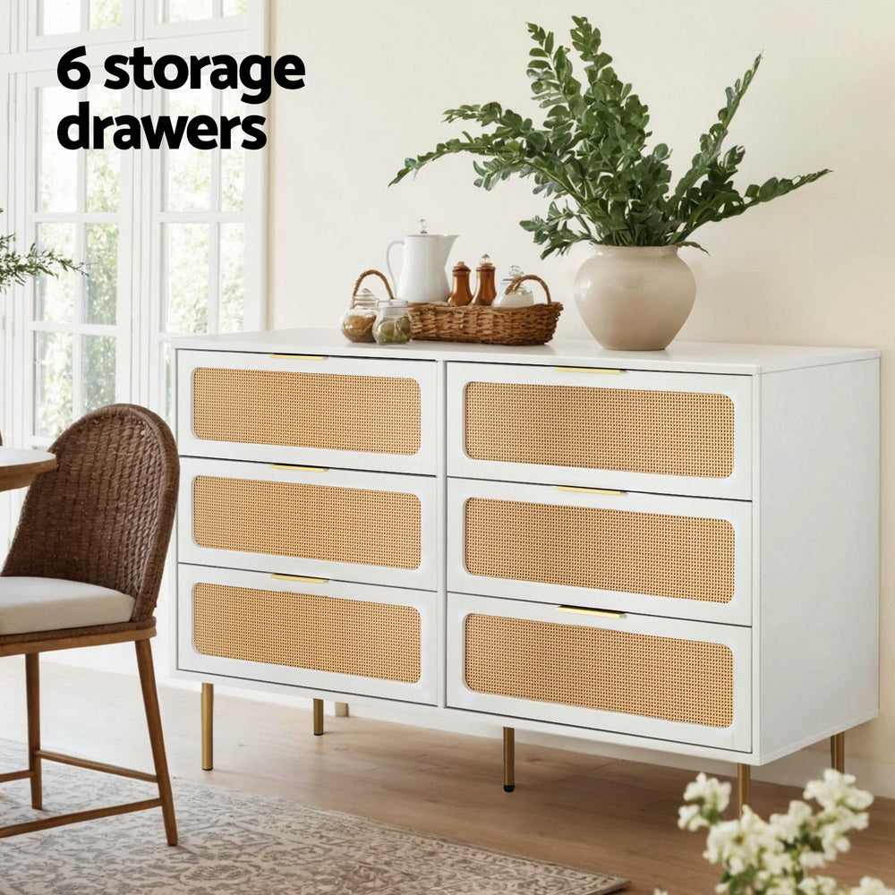 Chest of 6 Drawers Lowboy Cabinet White