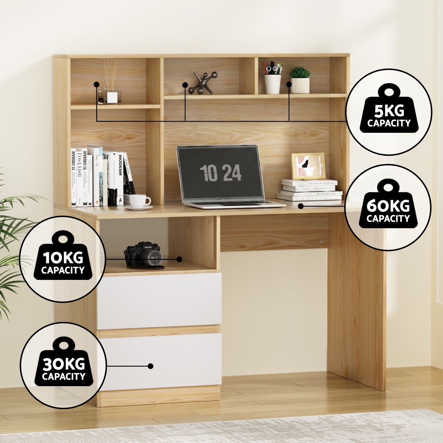 Artiss Computer Desk Office Study Desks Table Bookshelf Drawer