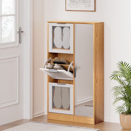 Shoe Rack Cabinet Mirror White
