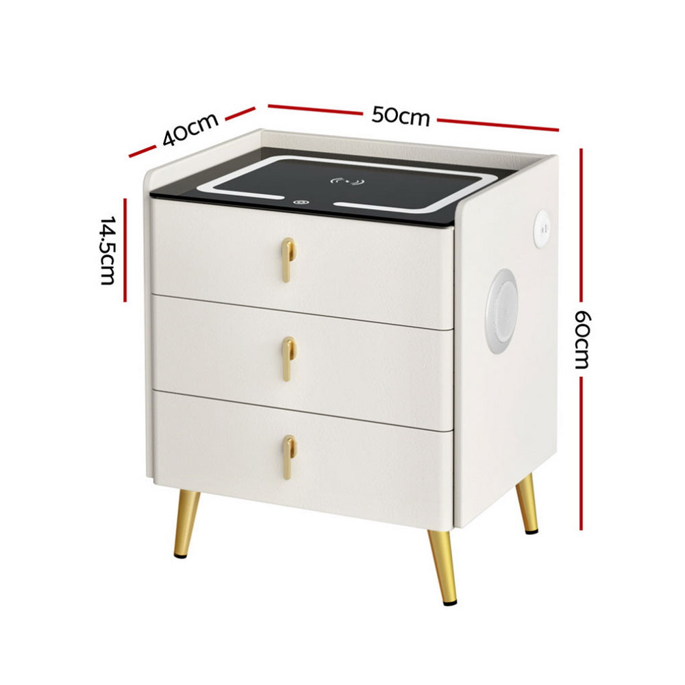 Bedside Table Wireless Charging - ALMA White