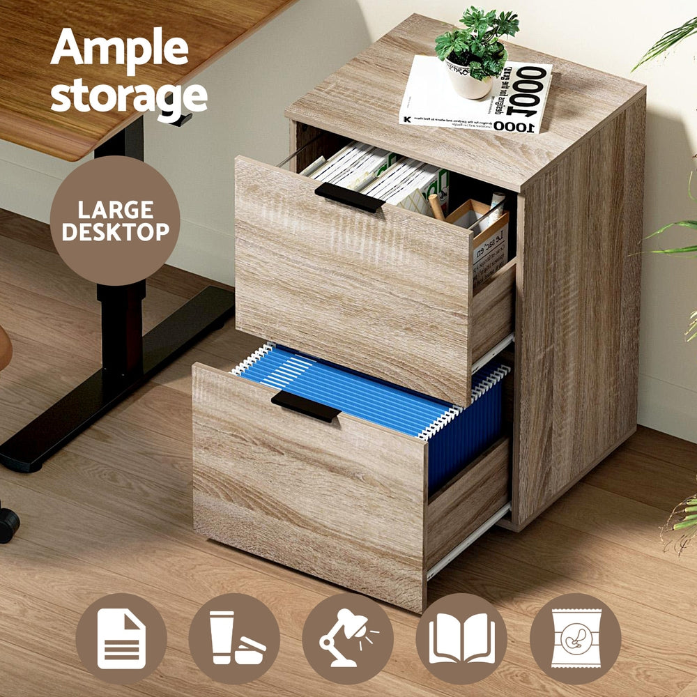 Filing Cabinet Files Storage Office Shelves File Organiser Oak 2 Drawer