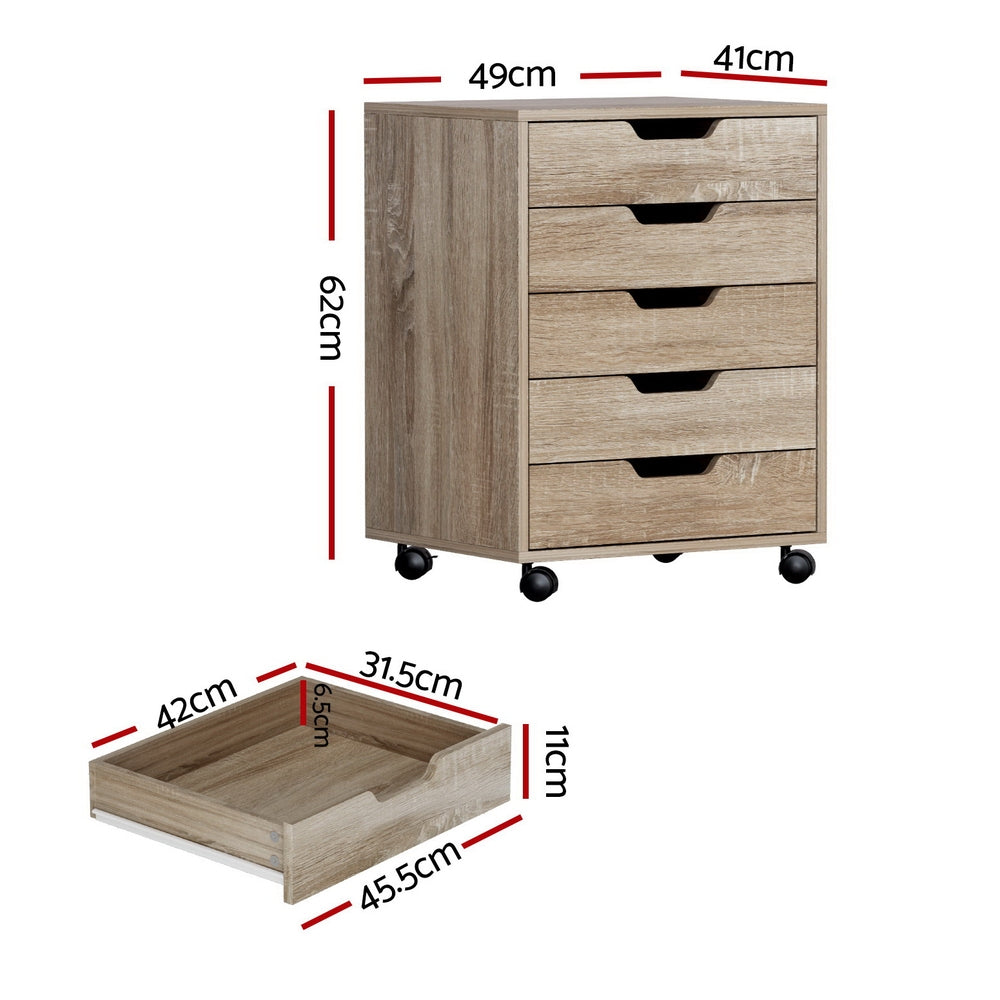 5-Drawer Filing Cabinet Mobile Rolling Storage Cabinet Chest of Drawers Stand Scratch Beige