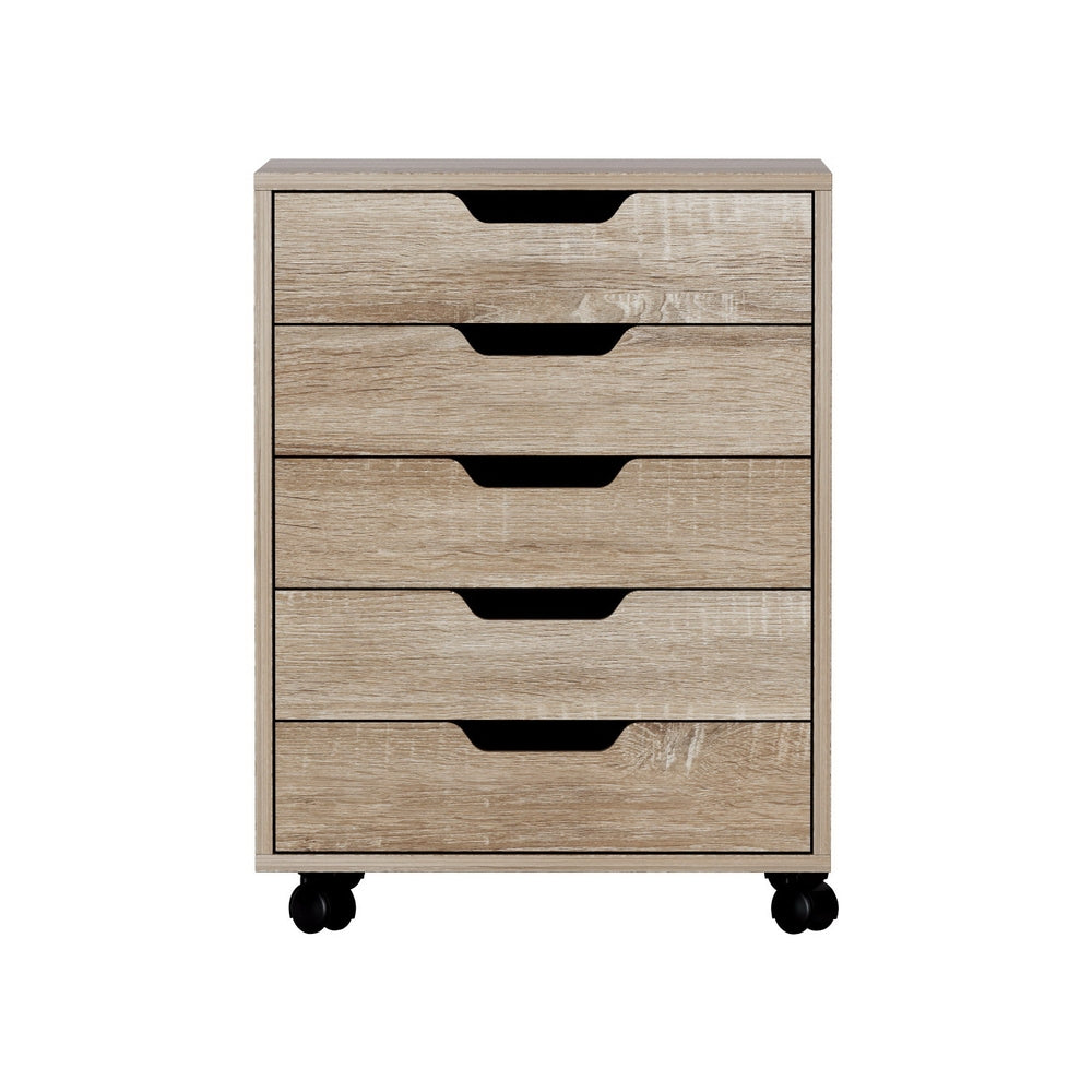5-Drawer Filing Cabinet Mobile Rolling Storage Cabinet Chest of Drawers Stand Scratch Beige
