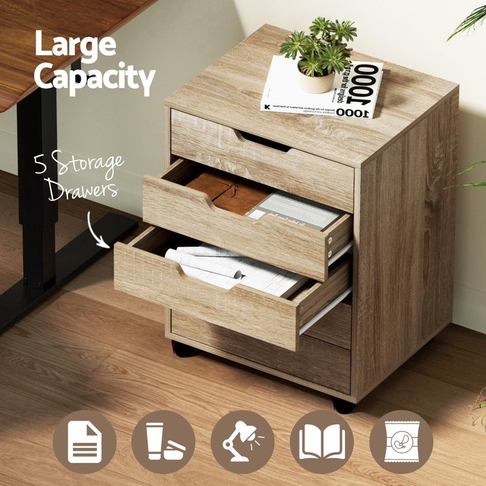 5-Drawer Filing Cabinet Mobile Rolling Storage Cabinet Chest of Drawers Stand Scratch Beige