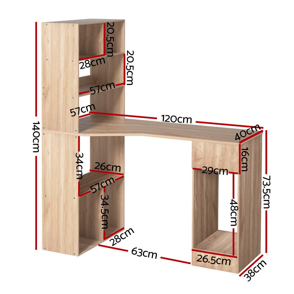 Computer Desk Bookshelf Drawer Cabinet Oak 120CM