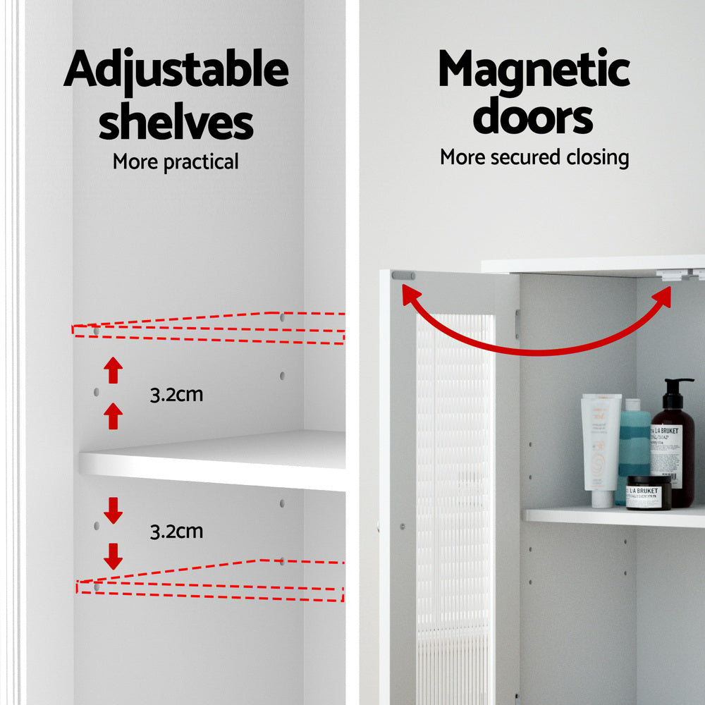 Bathroom Storage Cabinet 80cm Buffet Sideboard Floor Cupboard Toilet Glass White