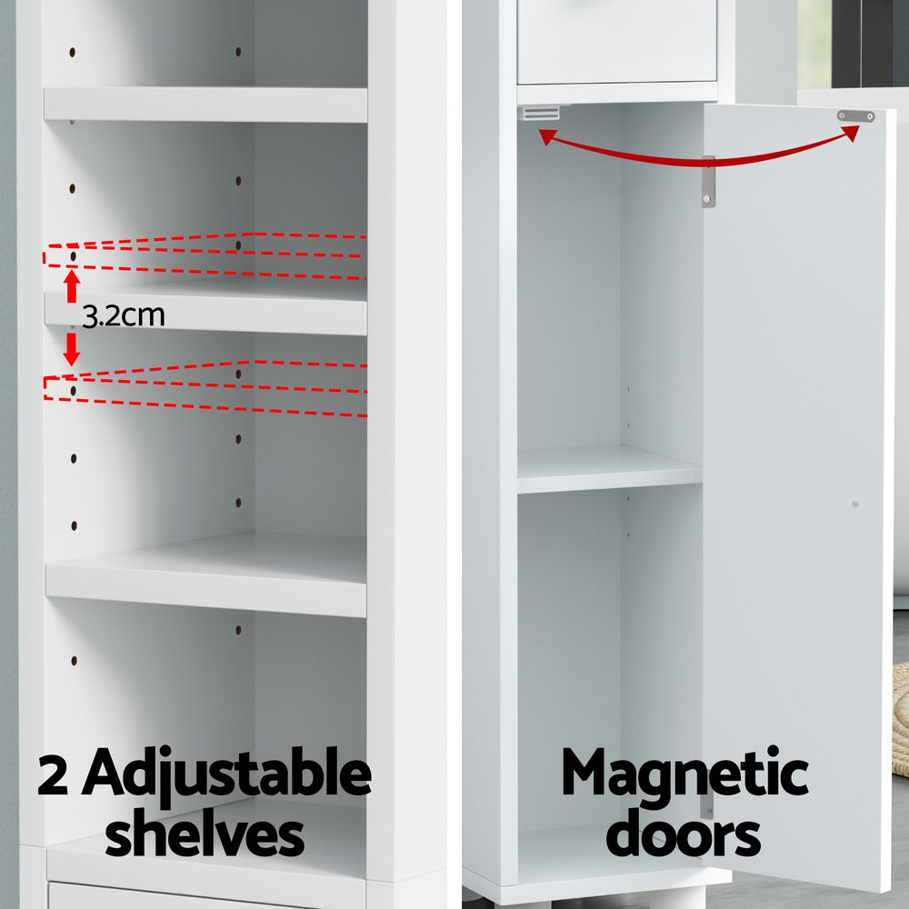 Bathroom Storage Cabinet 180cm Tall Slim Floor Cupboard Toilet Narrow Linen Tower