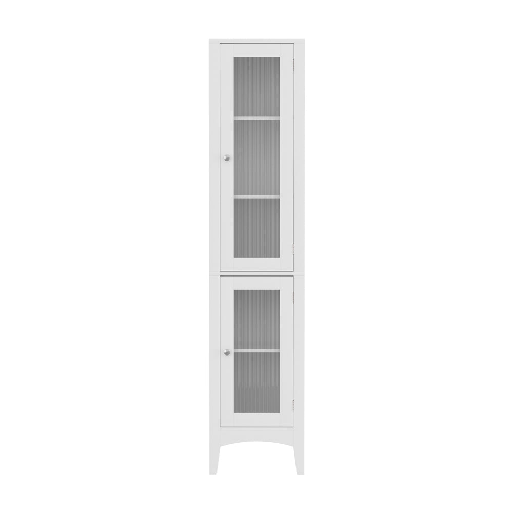 Bathroom Storage Cabinet 160cm Tall Slim Floor Cupboard Toilet Glass Door White