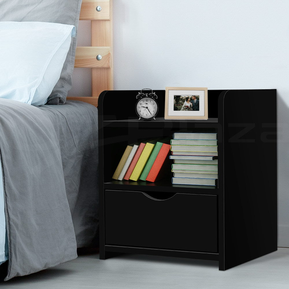 Artiss Bedside Table 1 Drawer with Shelf - FARA Black