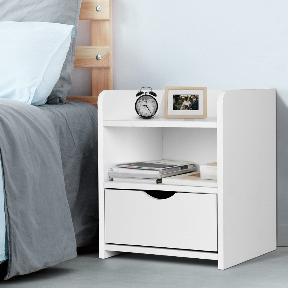 Bedside Table 1 Drawer with Shelf - FARA White