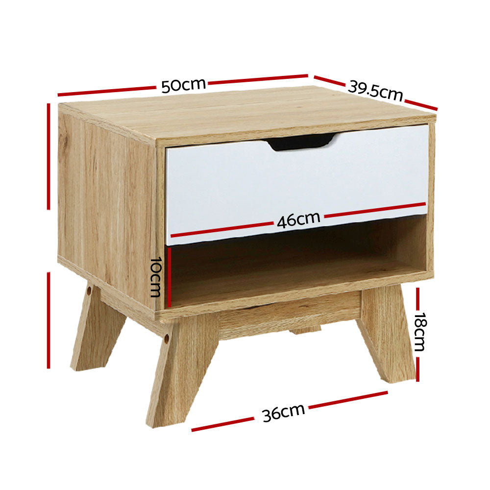 Bedside Table 1 Drawer with Shelf - IKER White & Oak