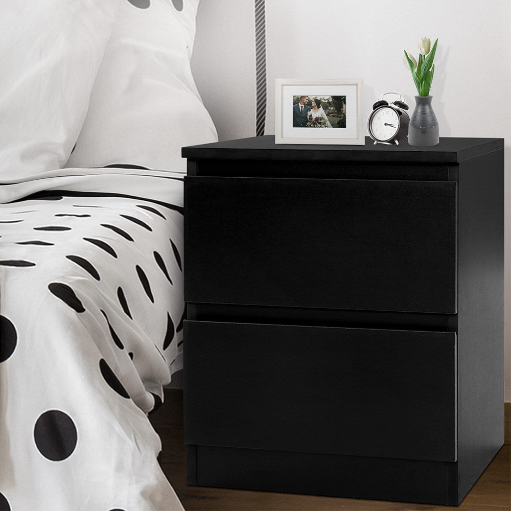 Bedside Table 2 Drawers - PEPE Black
