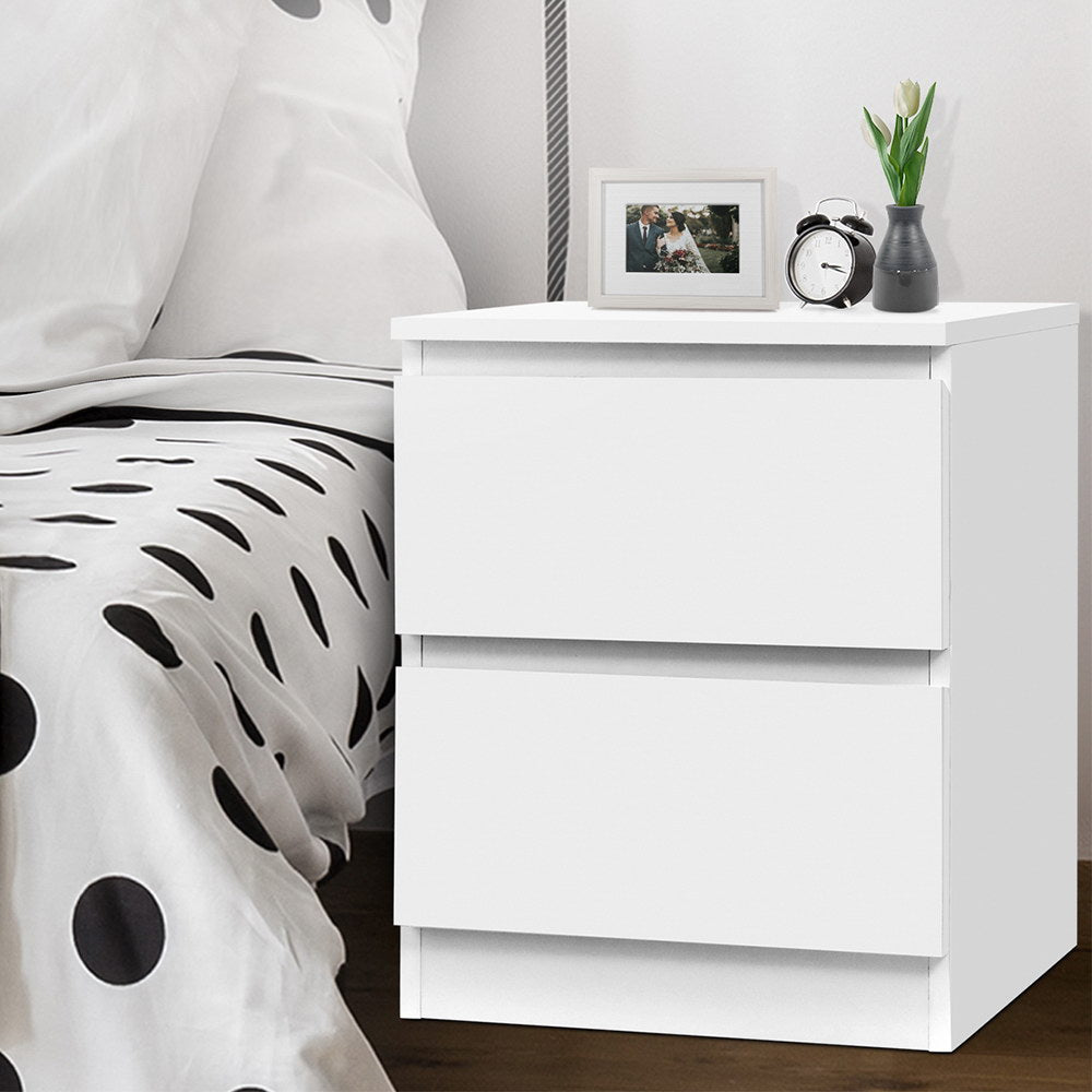 Bedside Table 2 Drawers - PEPE White