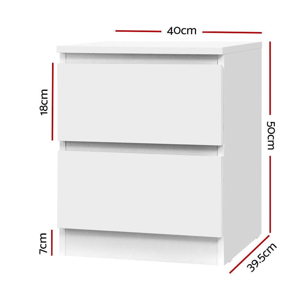 2x Bedside Table 2 Drawers - PEPE White