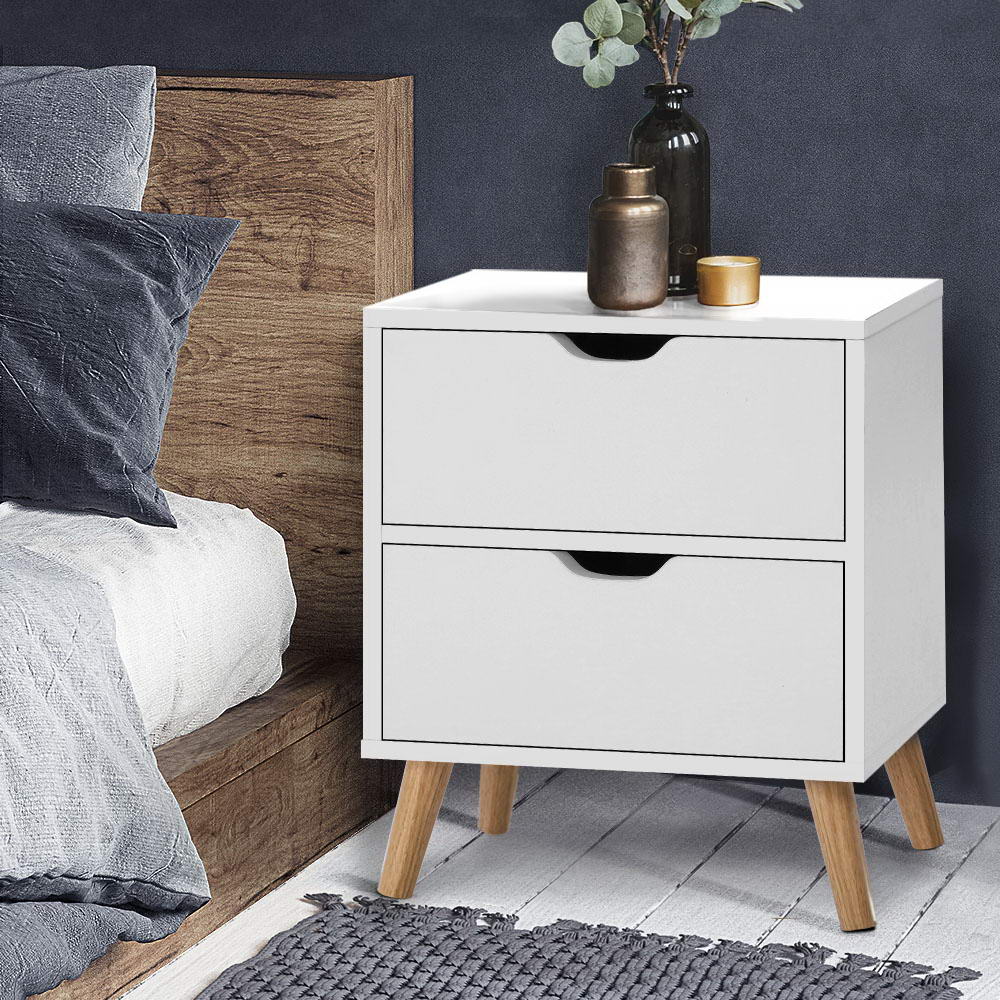 Bedside Table 2 Drawers - BODEN White