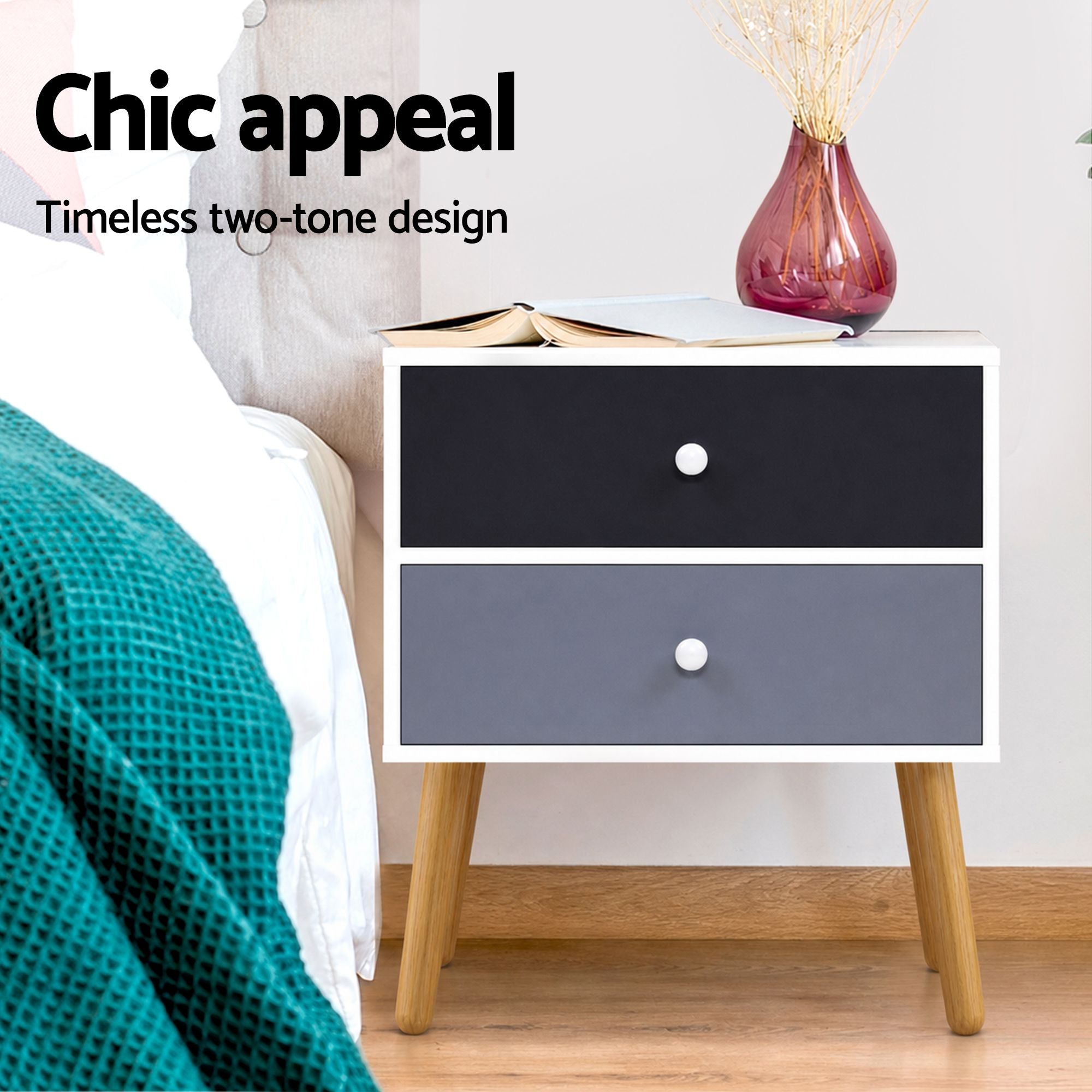 Artiss Bedside Table 2 Drawers - BONDS White
