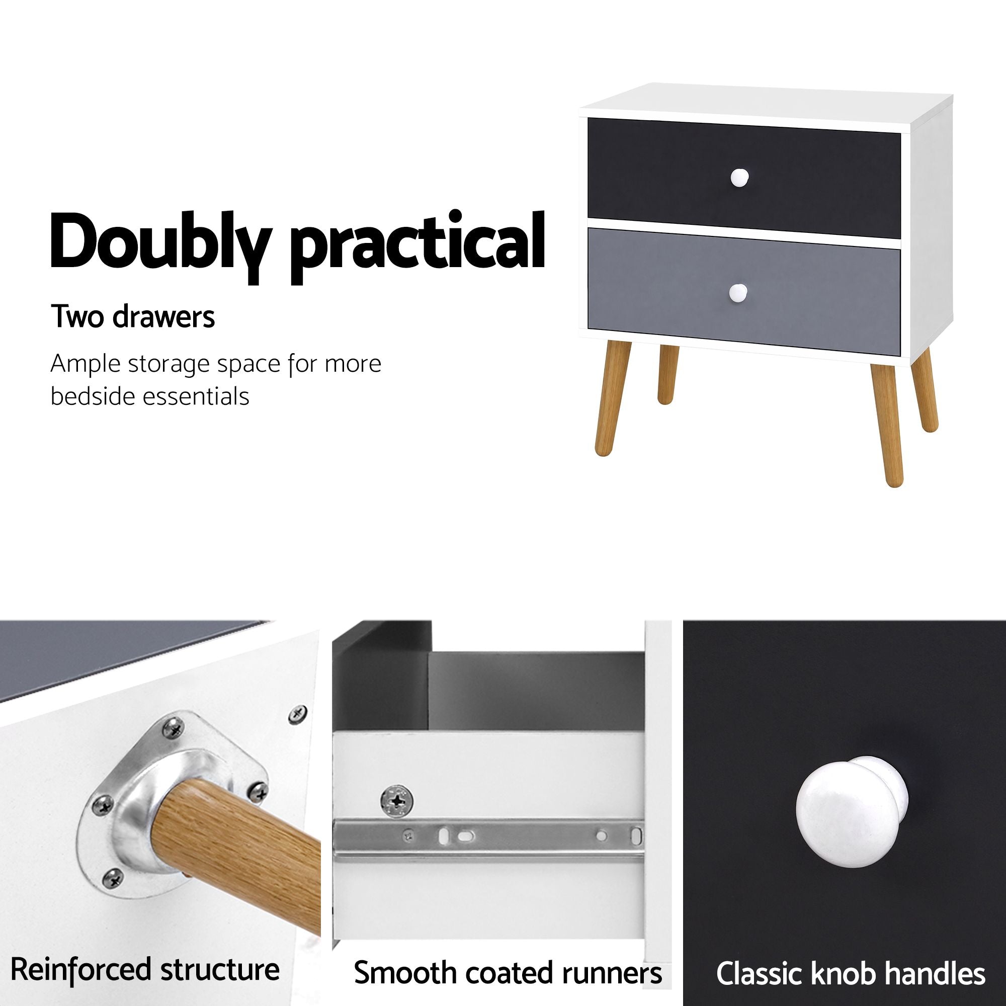 Artiss Bedside Table 2 Drawers - BONDS White