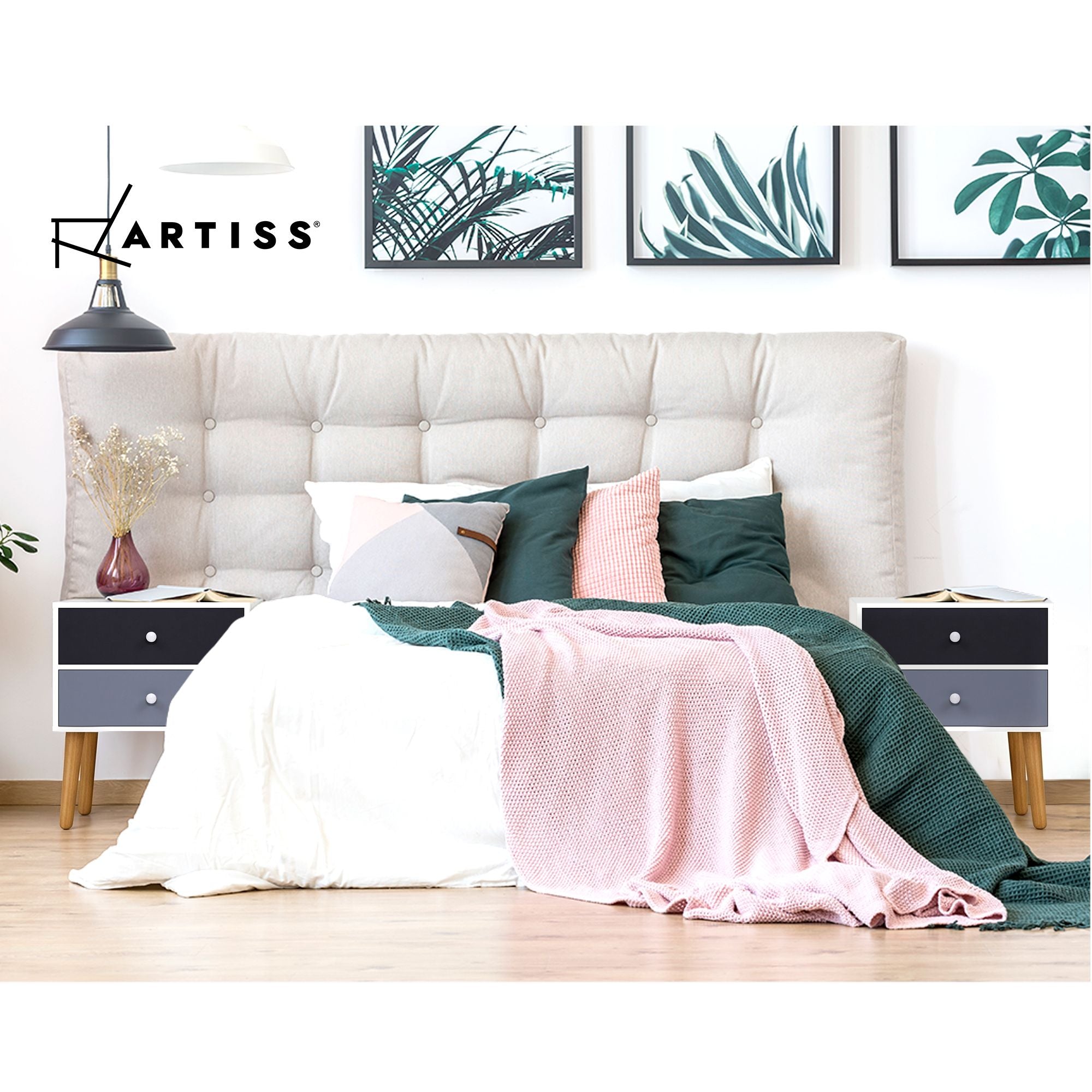 Artiss Bedside Table 2 Drawers - BONDS White