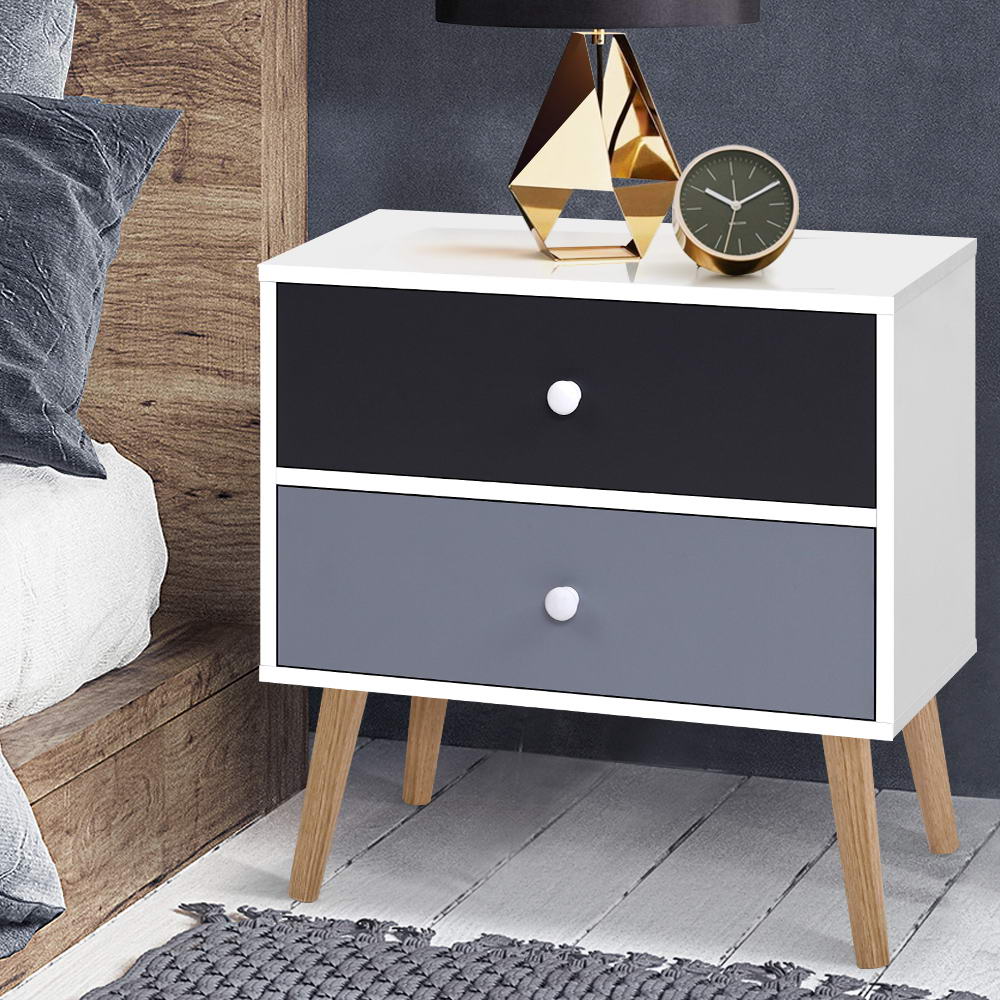 Bedside Table 2 Drawers - BONDS White