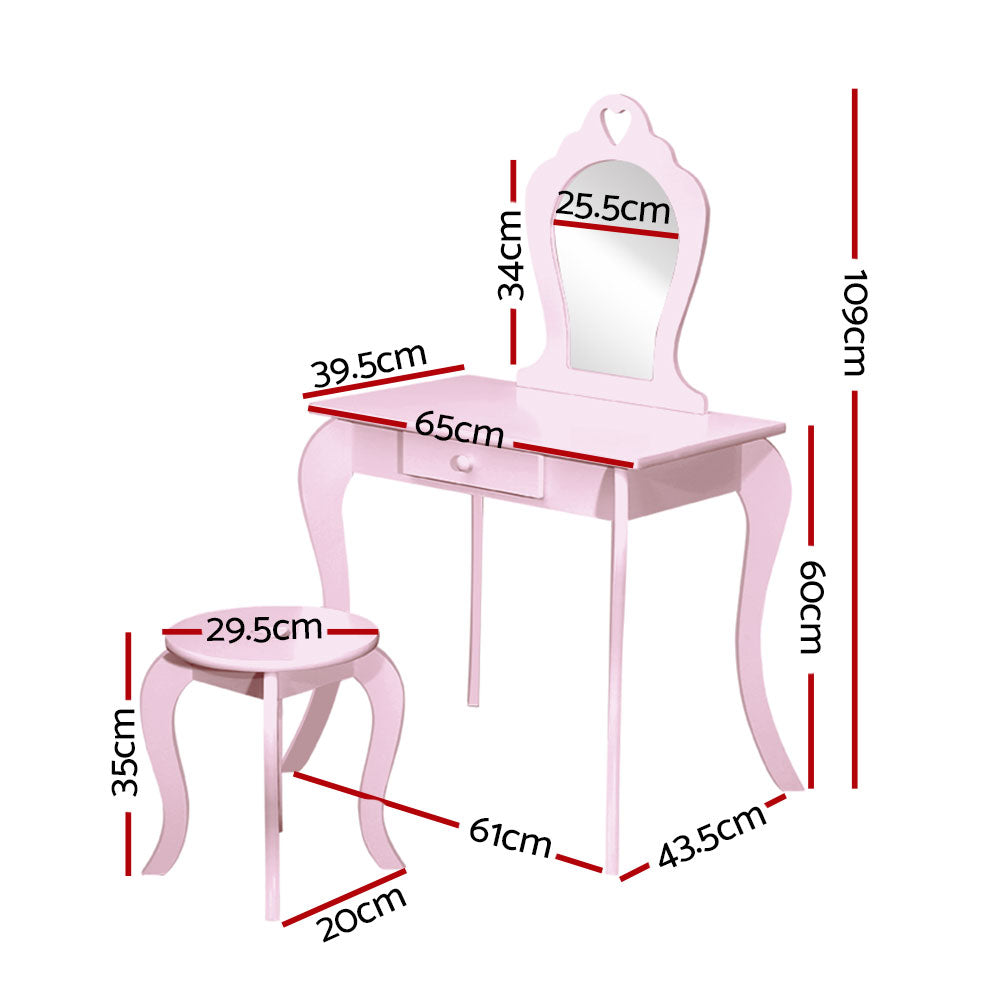 Kids Dressing Table Stool Set Vanity Mirror Princess Children Makeup Pink