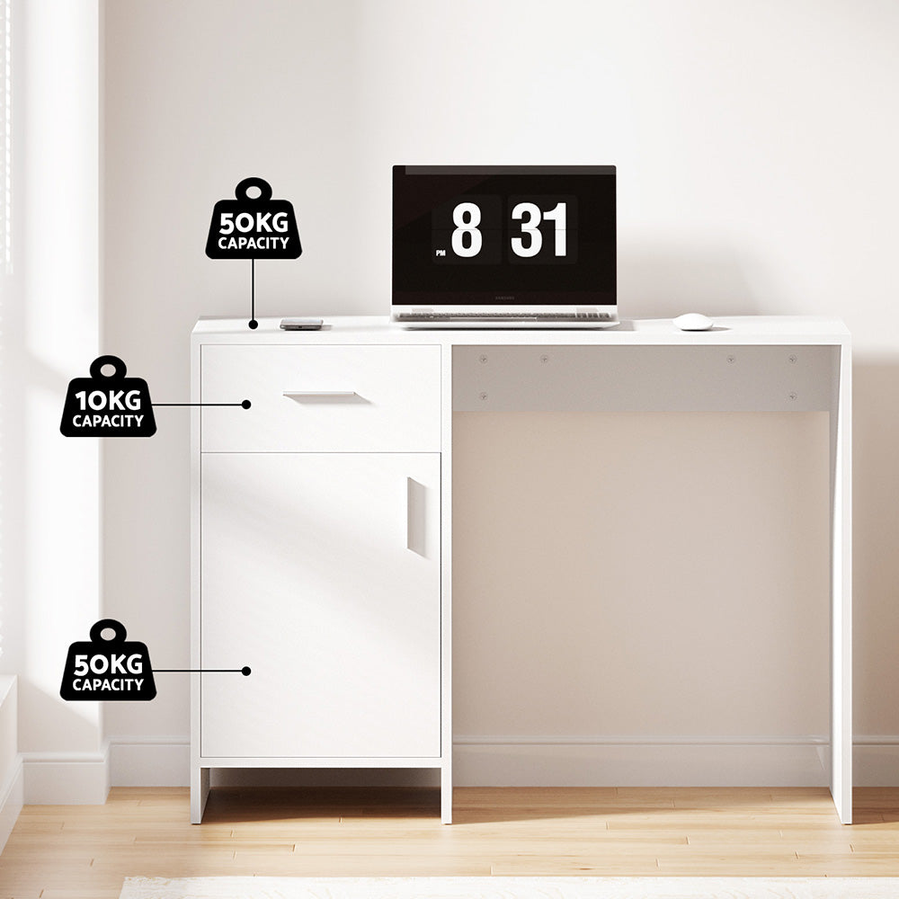 Computer Desk Office Chair Set PU Leather Home Study Table 100cm White