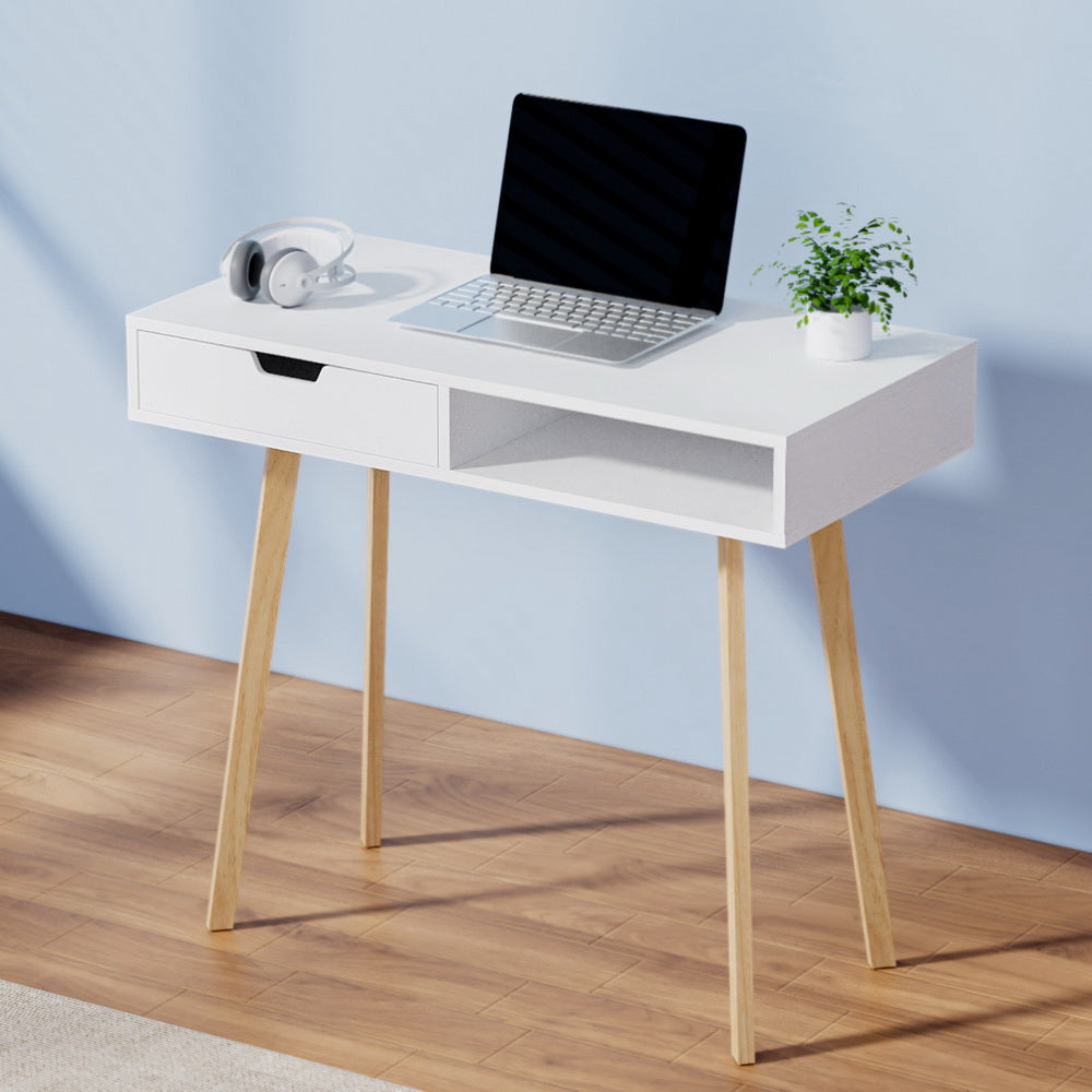 Computer Desk Drawer Cabinet Shelf White 90CM